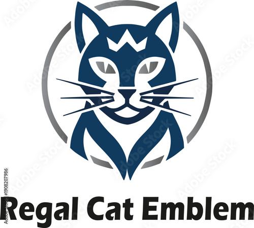 Regal Cat Emblem: A stylized graphic representation of a regal cat, featuring clean lines and a royal presence, suitable for branding and design projects.
