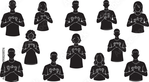 Diverse group of people holding tablets in black silhouettes