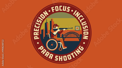 Vibrant emblem promoting adaptive shooting, celebrating skill, concentration, and the powerful spirit of inclusive athleticism