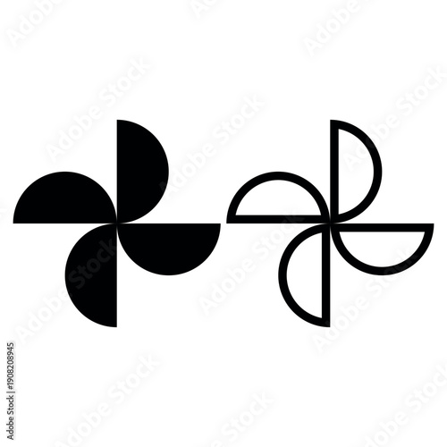 Minimal Semicircle Pinwheel Geometric Vector – Modern Radial Propeller Motif Set in Black