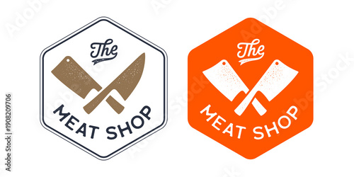 Butcher knives sign. Silhouette butcher knives. Template sign knife, shop market, butchery design, tag label, banner sticker. Butchery symbol, icon logo, sign signage. Vector Illustration