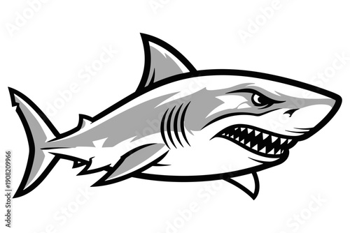 Fierce Shark Illustration Ready to Strike with Sharp Teeth and Determined Expression, a Powerful Predator of the Ocean