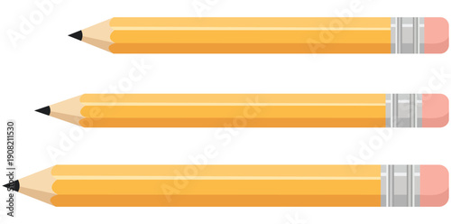 Pencil Lineup: A trio of sharp, yellow pencils with eraser ends, meticulously aligned to showcase their precise points and functional design.