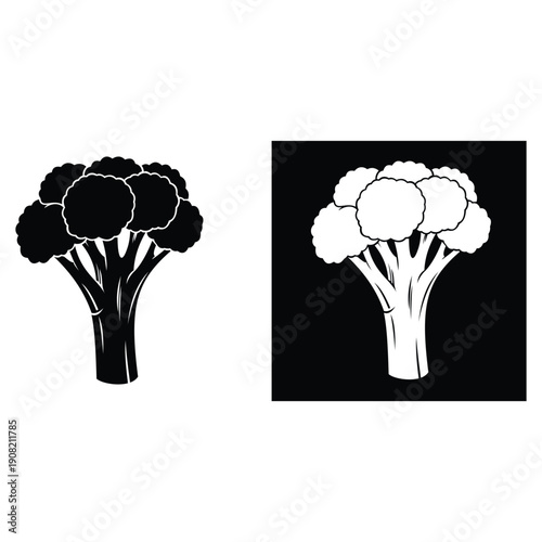 Broccoli Illustration in Black and White: A simple, striking illustration of a broccoli head, perfect for designs that call for a classic look.