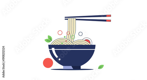 Noodle bowl with chopsticks illustration