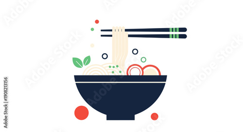 Noodle bowl with chopsticks illustration