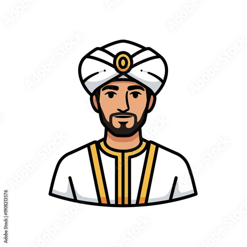 Man in Turban and Traditional Indian Attire, Cartoon Style