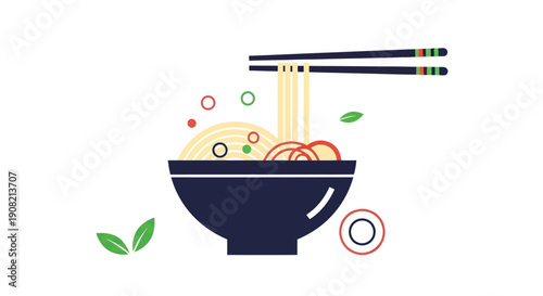 Noodle bowl with chopsticks vector illustration