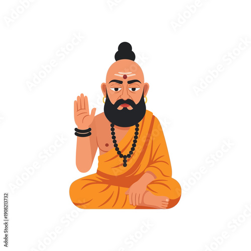 Indian Saint Meditating, Guru Sitting in Lotus Pose, Spiritual Monk Illustration