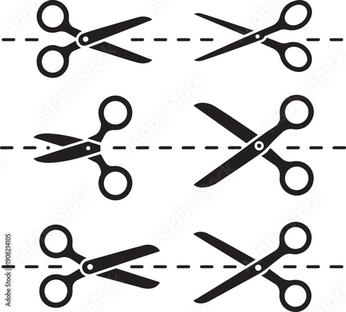Scissors line cutter set page cross black icon vector background design.