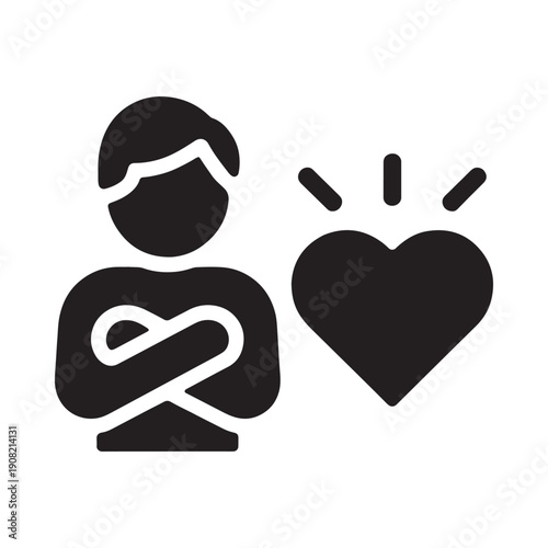 Person hugging a heart symbolizing love and affection