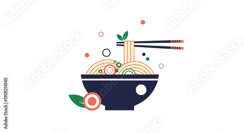 Noodle bowl with chopsticks vector illustration