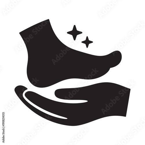Foot care illustration showcasing a foot held by hands with sparkles