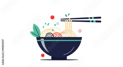 Noodle bowl with chopsticks vector illustration