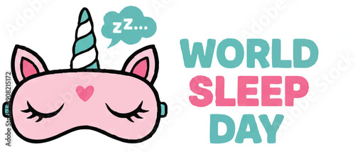 Cute unicorn sleep mask illustration for world sleep day celebration