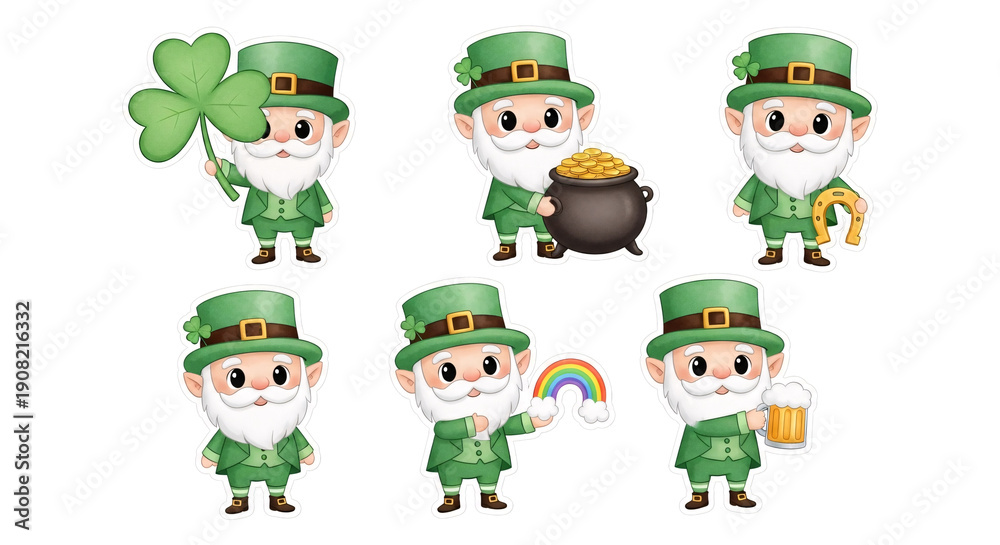 Fototapeta premium Cute St. Patrick’s Day Leprechaun Sticker Pack