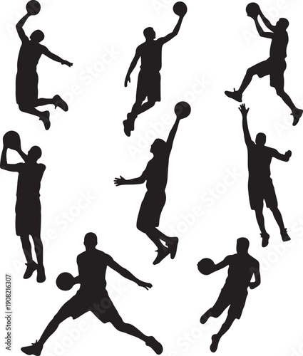 Basketball Player Silhouettes in Action Poses sport