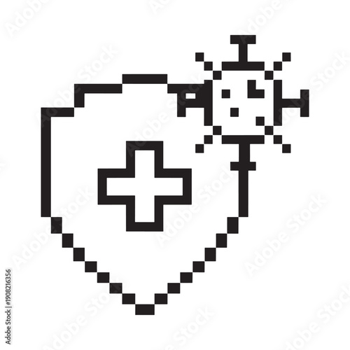 Pixelated health shield with damage effect showing a broken defense