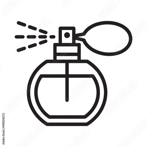 Simple line drawing of a perfume bottle with a spray nozzle