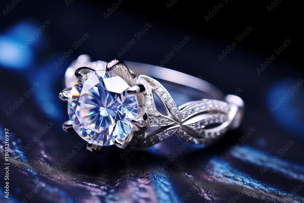 Naklejka premium Diamond ring sparkling with brilliance, representing luxury, love, and commitment