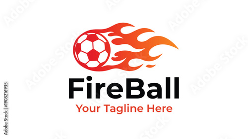 Flaming soccer ball logo vector design. Football with fire trail illustration isolated on white background. Sport team mascot symbol template.