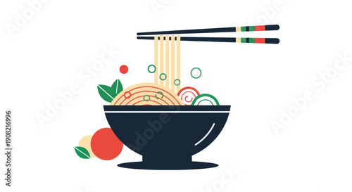 Noodle bowl with chopsticks vector illustration