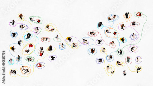 Tablou pe pânză Analytical design of business teams connected by colorful lines