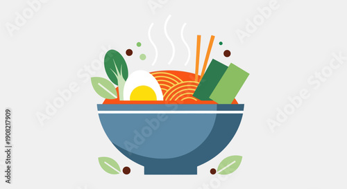 Noodle soup bowl illustration on white