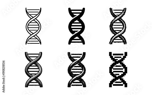 Collection of six diverse DNA helix icons representing genetic science and biotechnology
