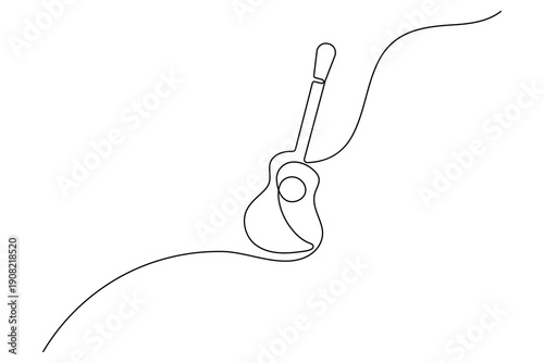Acoustic guitar continuous one line drawing on white background