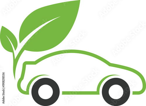 Green car silhouette with leaves symbolizing eco friendly transportation vehicle