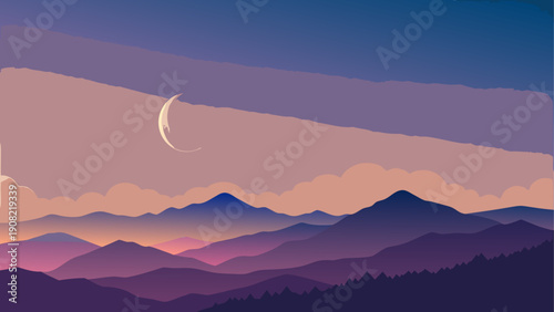 Serene mountain landscape with comet at sunset