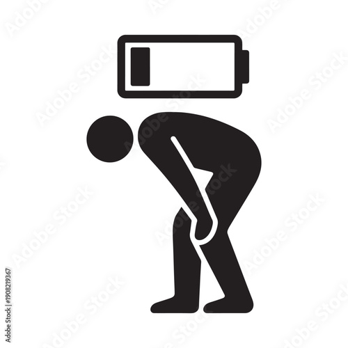 Exhausted person with low battery symbol above their head