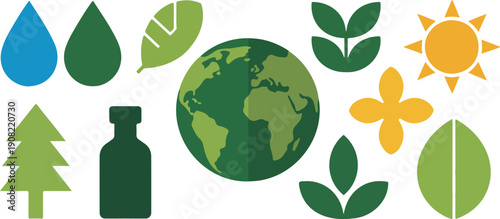 Eco-Friendly Nature Outline Icon Set  Sustainability, Green Energy, and Earth Care