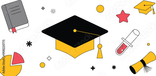 Academic Achievement Outline Icon Set  Graduation, Certificates, and Learning Tools