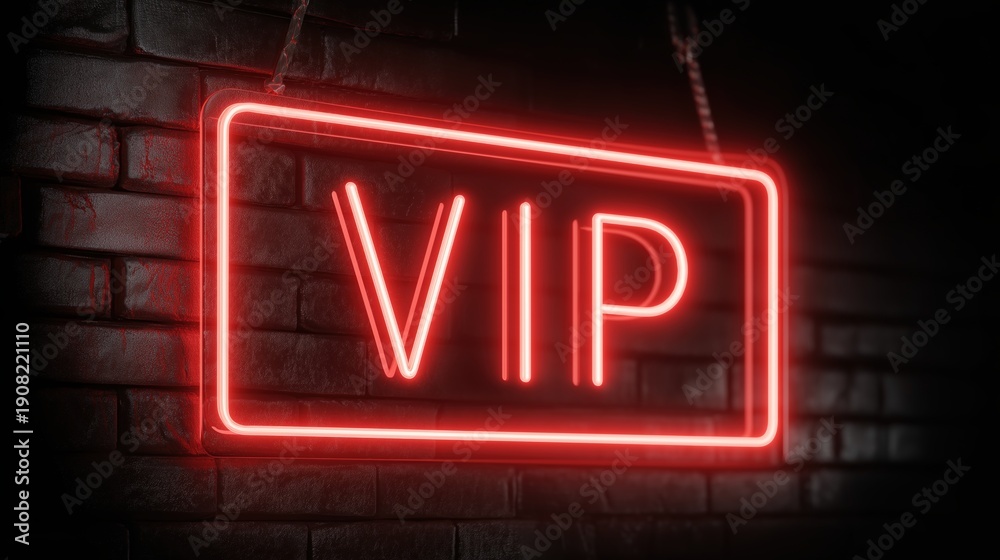 Obraz premium Neon VIP Sign Illuminated in Dark Setting