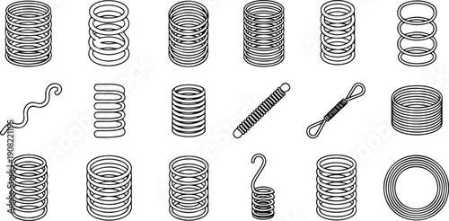 Mechanical Spring Doodle Icon Set  Coils, Hooks, and Elastic Elements