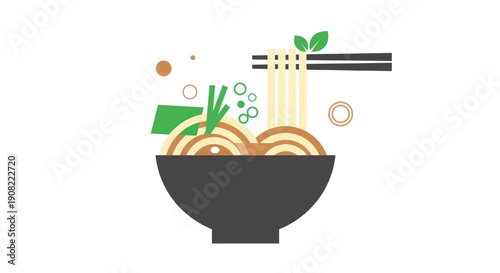 Noodles bowl graphic with chopsticks