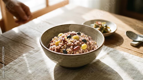 Hands Serving Korean Ogokbap at Home