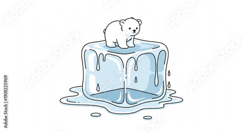 Polar bear standing on melting ice floe in arctic environment viewed from the side