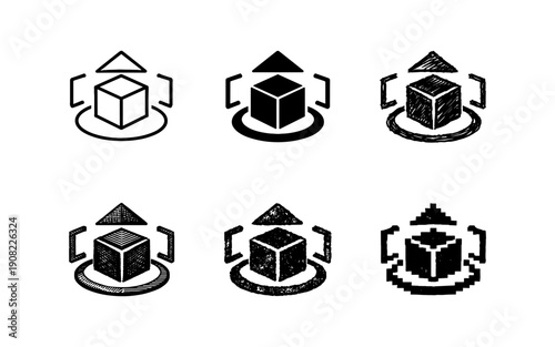 Collection of six cube icons representing 3D models and augmented reality concepts