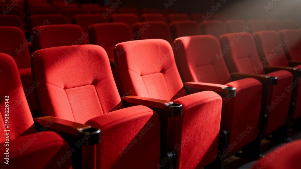 Fototapeta premium Rows of red cinema theater seats