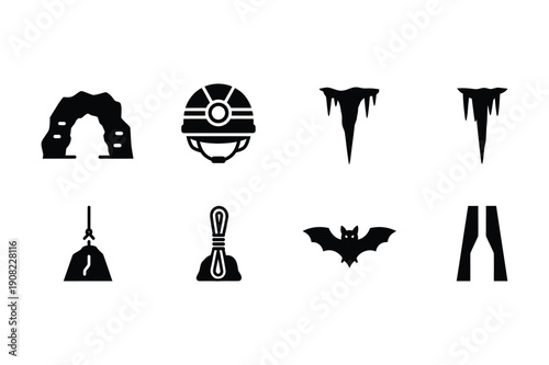 Cave, Icicle, and Bat Icons for Winter or Spelunking