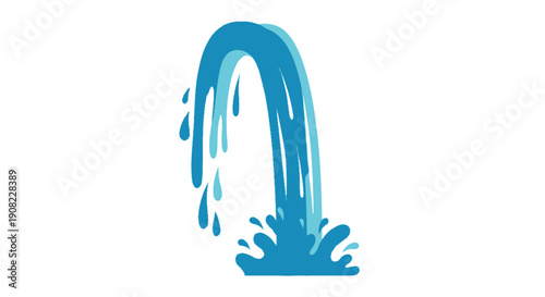 A vibrant illustration of a curving waterfall with splashing water