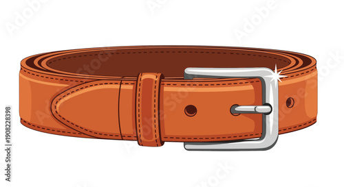 Illustration of a brown leather belt with a shiny silver buckle