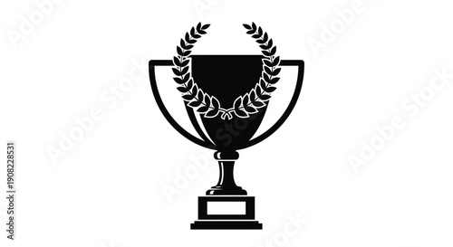 A black and white illustration of a trophy with a laurel wreath