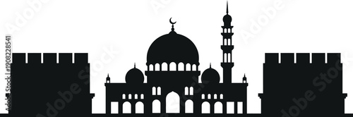 Minimalist mosque silhouette, Islamic architecture vector, simple mosque