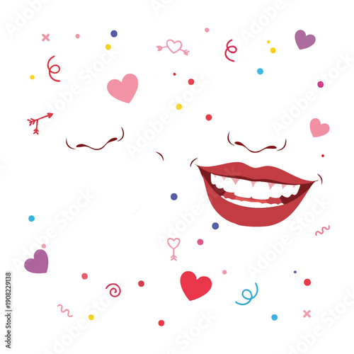 A Smile in Celebration: A joyous illustration of a smiling face surrounded by hearts and confetti, conveying feelings of happiness and love.