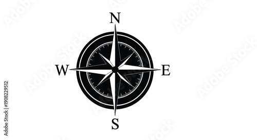 Vintage compass rose illustration displaying cardinal directions against a white background