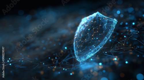 Futuristic data protection concept with hologram shield and secure network connections